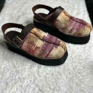 Free people Astrid Platform slingback mules wool leather clogs size 9 used (EUC)